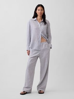 Gap Linen-Blend Easy Wide-Hem Pants